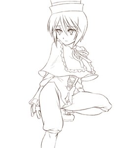 Rating: Safe Score: 0 Tags: 1girl capelet frills greyscale hat image long_sleeves looking_at_viewer monochrome no_panties short_hair solo souseiseki User: admin