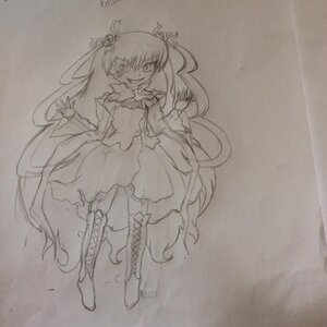 Rating: Safe Score: 0 Tags: 1girl boots dress full_body greyscale hair_ornament image kirakishou knee_boots long_hair looking_at_viewer monochrome photo smile solo standing traditional_media twintails very_long_hair User: admin