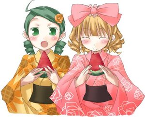 Rating: Safe Score: 0 Tags: 2girls blonde_hair blush bow closed_eyes drill_hair eating food green_eyes green_hair hair_bow hair_ornament hina_ichigo hinaichigo image japanese_clothes kanaria kimono long_sleeves multiple_girls obi pair pink_bow sash smile wide_sleeves User: admin