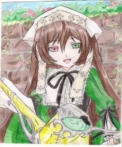 Rating: Safe Score: 0 Tags: 1girl bangs black_ribbon brown_hair dress flower green_dress green_eyes heterochromia image long_hair long_sleeves looking_at_viewer open_mouth ribbon smile solo suiseiseki traditional_media very_long_hair watercolor_(medium) watering_can User: admin