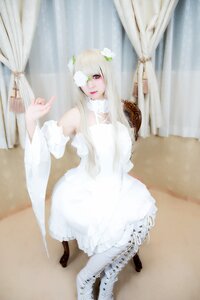 Rating: Safe Score: 0 Tags: 1girl curtain_grab curtains dress eyepatch flower full_body green_eyes hair_ornament kirakishou lace lips long_hair solo vertical_stripes white_dress white_hair window User: admin