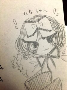 Rating: Safe Score: 0 Tags: 1girl bow flying_sweatdrops hair_bow hinaichigo image monochrome solo tears traditional_media upper_body User: admin