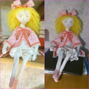 Rating: Safe Score: 0 Tags: 1girl blonde_hair bow doll dress frills hair_bow hat hinaichigo long_sleeves photo short_hair sitting smile socks solo traditional_media yellow_eyes User: admin