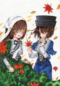 Rating: Safe Score: 0 Tags: 2girls aki_shizuha anger_vein autumn autumn_leaves blush brown_hair closed_eyes dress falling_leaves frills hat holding_leaf image leaf leaf_hair_ornament long_hair long_sleeves maple_leaf marker_(medium) multiple_girls open_mouth pair pastel_(medium) short_hair siblings sisters smile souseiseki suiseiseki traditional_media watercolor_(medium) User: admin