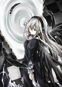 Rating: Safe Score: 0 Tags: 1girl argyle bird black_dress black_feathers black_wings checkered checkered_background checkered_floor doujinshi doujinshi_#11 dress feathers flower frills gothic_lolita hairband image kurokoeda lolita_fashion lolita_hairband long_hair long_sleeves looking_at_viewer mirror multiple pale_skin rose rozen_maiden silver_hair solo suigintou very_long_hair wings User: admin
