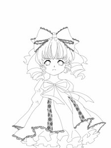 Rating: Safe Score: 0 Tags: 1girl bow dress drill_hair eyebrows_visible_through_hair greyscale hinaichigo image long_sleeves monochrome ribbon solo User: admin