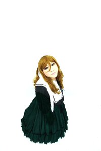 Rating: Safe Score: 0 Tags: 1girl black_dress blonde_hair brown_hair dress drill_hair lips long_hair looking_at_viewer necklace simple_background solo suiseiseki white_background User: admin