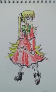 Rating: Safe Score: 0 Tags: 1girl blonde_hair blue_eyes dress expressionless full_body grey_background image long_hair long_sleeves looking_back red_dress shinku shoes simple_background solo standing traditional_media User: admin