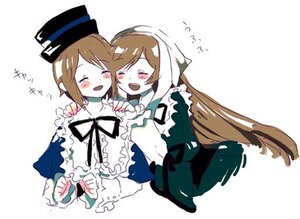 Rating: Safe Score: 0 Tags: 2girls ^_^ blush brown_hair closed_eyes dress frills hat image long_hair long_sleeves multiple_girls open_mouth pair short_hair siblings sisters smile souseiseki striped suiseiseki white_background User: admin
