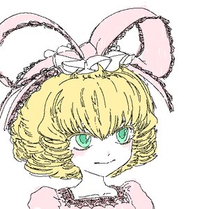 Rating: Safe Score: 0 Tags: 1girl bangs blonde_hair blush closed_mouth eyebrows_visible_through_hair frills green_eyes hinaichigo image lace oekaki portrait short_hair simple_background smile solo User: admin