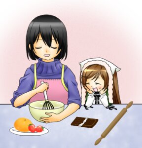 Rating: Safe Score: 0 Tags: 2girls ^_^ apron black_hair brown_hair closed_eyes food fruit image multiple_girls open_mouth short_hair sisters smile solo suiseiseki turtleneck User: admin