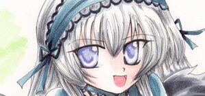 Rating: Safe Score: 0 Tags: 1girl :d bangs black_ribbon blue_eyes blue_ribbon blush eyebrows_visible_through_hair face hair_between_eyes hair_ribbon hairband image looking_at_viewer open_mouth portrait ribbon silver_hair smile solo suigintou traditional_media v-shaped_eyebrows User: admin