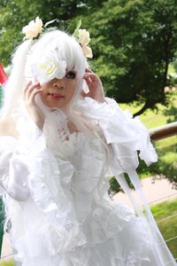 Rating: Safe Score: 0 Tags: 1girl day dress flower grass head_wreath kirakishou lips long_hair outdoors sitting solo veil white_dress white_hair User: admin