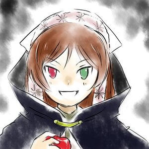 Rating: Safe Score: 0 Tags: 1girl apple blush brown_hair fruit green_eyes grin heterochromia holding_fruit image red_eyes smile solo suiseiseki User: admin