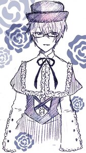 Rating: Safe Score: 0 Tags: 1boy auto_tagged capelet flower glasses hair_between_eyes hat image long_sleeves looking_at_viewer monochrome ribbon rose solo souseiseki striped User: admin