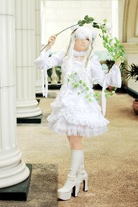Rating: Safe Score: 0 Tags: 1girl boots dress flower frills high_heels kirakishou long_hair solo standing white_dress white_footwear white_hair white_theme User: admin