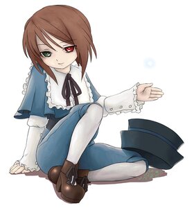 Rating: Safe Score: 0 Tags: 1girl bangs blue_dress brown_footwear brown_hair dress frills full_body green_eyes heterochromia image long_sleeves looking_at_viewer pantyhose red_eyes short_hair sitting smile solo souseiseki top_hat white_background white_legwear User: admin