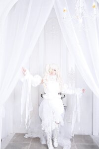 Rating: Safe Score: 0 Tags: 1girl closed_eyes curtains dress indoors kirakishou long_hair long_sleeves sitting solo white_dress white_hair white_theme window User: admin