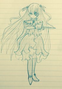 Rating: Safe Score: 0 Tags: 1girl barasuishou closed_mouth dress eyebrows_visible_through_hair full_body hair_between_eyes hair_ornament hair_ribbon holding holding_weapon image long_hair long_sleeves looking_at_viewer monochrome ribbon see-through solo standing striped two_side_up vertical_stripes very_long_hair weapon User: admin