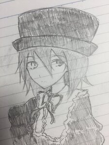 Rating: Safe Score: 0 Tags: 1girl bow closed_mouth eyebrows_visible_through_hair hair_between_eyes hat image looking_at_viewer monochrome rain short_hair smile solo souseiseki traditional_media usami_renko User: admin