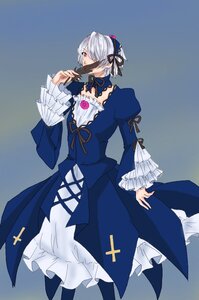 Rating: Safe Score: 0 Tags: 1boy bow crossdressing dress fan frilled_sleeves frills hair_over_one_eye image long_sleeves purple_eyes ribbon solo suigintou User: admin