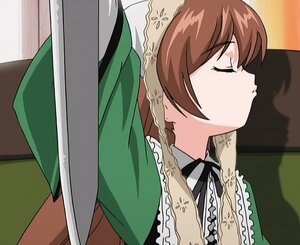 Rating: Safe Score: 0 Tags: 1girl blush braid brown_hair closed_eyes dress frills green_dress image long_sleeves maid profile ribbon solo suiseiseki User: admin