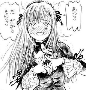 Rating: Safe Score: 0 Tags: 1girl blush dress gothic_lolita greyscale image lolita_fashion lolita_hairband long_hair long_sleeves monochrome ribbon smile solo speech_bubble suigintou sweat User: admin