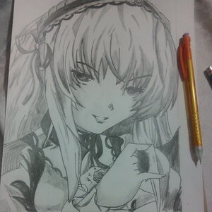Rating: Safe Score: 0 Tags: 1girl braid chain eyebrows_visible_through_hair greyscale hair_ornament image long_hair looking_at_viewer monochrome photo shikishi smile solo suigintou traditional_media User: admin