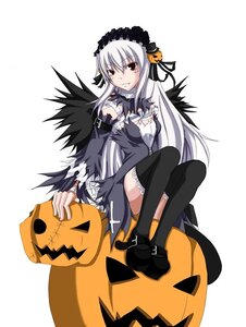 Rating: Safe Score: 0 Tags: 1girl black_legwear dress hairband halloween image jack-o'-lantern lantern lolita_hairband long_hair long_sleeves pumpkin sitting solo striped suigintou thighhighs wings User: admin