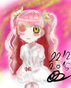 Rating: Safe Score: 0 Tags: 1girl bangs blush dress food frills fruit image kirakishou long_hair long_sleeves looking_at_viewer personification pink_hair smile solo standing strawberry twintails white_dress yellow_eyes User: admin