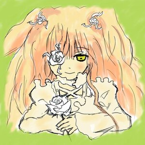 Rating: Safe Score: 0 Tags: 1girl dress flower green_background hair_ornament image kirakishou long_hair rose smile solo two_side_up User: admin