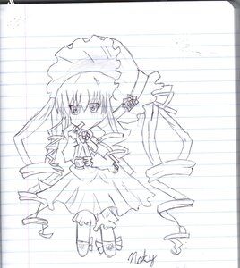 Rating: Safe Score: 0 Tags: 1girl dress emphasis_lines flower full_body holding_umbrella image long_hair long_sleeves looking_at_viewer monochrome rain rose shinku sketch solo umbrella User: admin