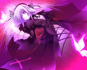 Rating: Safe Score: 0 Tags: 1girl animal black_dress black_ribbon bug butterfly collarbone commentary_request cross-laced_clothes cross-laced_legwear detached_collar dress frills hairband halftone halftone_background hinasaki_you image insect lolita_hairband long_hair long_sleeves looking_at_viewer pink_eyes polka_dot polka_dot_background purple_theme ribbon rozen_maiden silver_hair solo suigintou wings User: admin