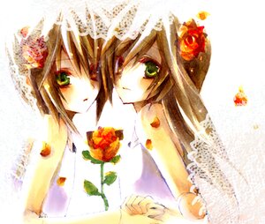 Rating: Safe Score: 0 Tags: 1boy bare_shoulders brother_and_sister flower green_eyes hair_ornament holding_hands image kagamine_len long_hair looking_at_viewer multiple_girls pair red_flower red_rose rose short_hair siblings sisters souseiseki suiseiseki twins User: admin