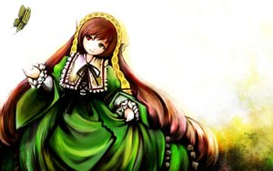 Rating: Safe Score: 0 Tags: 1girl brown_hair bug butterfly dress frills green_dress green_eyes heterochromia image insect long_hair long_sleeves looking_at_viewer red_eyes smile solo suiseiseki very_long_hair User: admin
