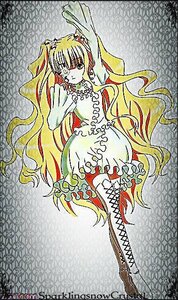 Rating: Safe Score: 0 Tags: 1girl blonde_hair boots cross-laced_footwear dress frills full_body image kirakishou long_hair multicolored_hair solo very_long_hair white_dress User: admin