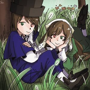 Rating: Safe Score: 0 Tags: 2girls brown_hair dress grass green_dress green_eyes hat head_rest heterochromia image long_hair long_sleeves looking_at_viewer lying multiple_girls on_stomach pair red_eyes short_hair siblings signature sisters smile souseiseki suiseiseki top_hat twins User: admin