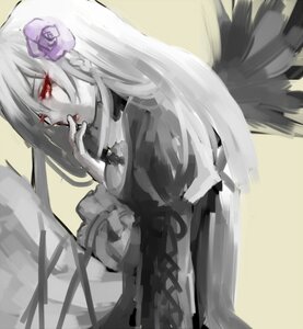 Rating: Safe Score: 0 Tags: 1girl black_wings dress feathered_wings feathers flower hair_flower hair_ornament image long_hair long_sleeves pale_skin purple_flower rose solo suigintou upper_body wings User: admin