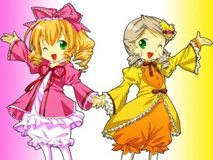 Rating: Safe Score: 0 Tags: 2girls ;d blonde_hair bloomers bow dress drill_hair frills green_eyes hina_ichigo hinaichigo holding_hands image kanaria long_sleeves looking_at_viewer michii_yuuki multiple_girls one_eye_closed open_mouth pair pantyhose parody pink_bow rozen_maiden short_hair smile twin_drills underwear User: admin