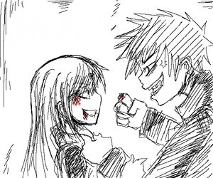 Rating: Safe Score: 0 Tags: 1girl blood blood_on_face grin image injury long_hair monochrome signature smile solo spot_color suiseiseki teeth User: admin