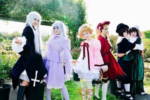Rating: Safe Score: 0 Tags: black_hair blonde_hair blue_eyes closed_eyes dress eyepatch frills hat long_hair multiple_cosplay multiple_girls pantyhose short_hair tagme white_hair User: admin