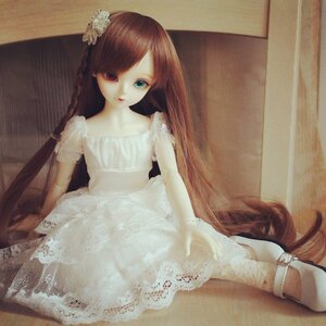 Rating: Safe Score: 0 Tags: 1girl bangs bare_shoulders braid brown_hair doll dress flower hair_flower hair_ornament lace lips long_hair sitting solo suiseiseki very_long_hair white_dress User: admin