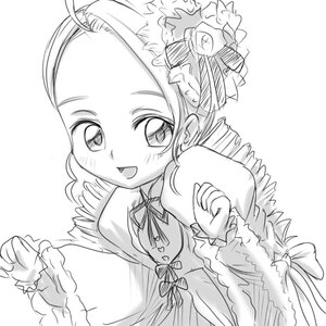 Rating: Safe Score: 0 Tags: 1girl :d blush dress flower frills greyscale hair_ornament image kanaria long_sleeves monochrome open_mouth ribbon simple_background smile solo upper_body User: admin