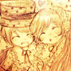 Rating: Safe Score: 0 Tags: 2girls closed_eyes frills hat image kirisame_marisa monochrome multiple_girls pair siblings smile souseiseki star_(symbol) suiseiseki yellow_theme User: admin