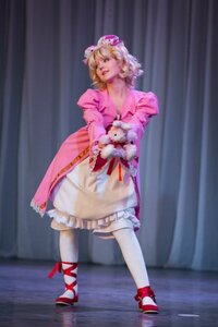 Rating: Safe Score: 0 Tags: 1girl blonde_hair bloomers bunny curtains dress frills full_body hat hinaichigo ribbon solo standing stuffed_animal User: admin