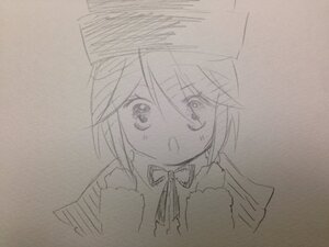 Rating: Safe Score: 0 Tags: 1girl blush eyebrows_visible_through_hair greyscale image long_sleeves looking_at_viewer monochrome simple_background sketch sleeves_past_wrists solo souseiseki traditional_media yumeki_kokoro User: admin