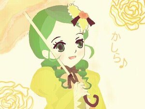 Rating: Safe Score: 0 Tags: 1girl :d dress flower green_eyes green_hair image kanaria looking_at_viewer open_mouth rose smile solo white_rose yellow_background yellow_flower yellow_rose User: admin