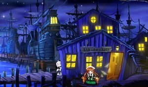 Rating: Safe Score: 0 Tags: 2girls brown_hair building green_eyes image lamppost lantern long_hair moon multiple_girls night sitting sky solo suiseiseki tower User: admin