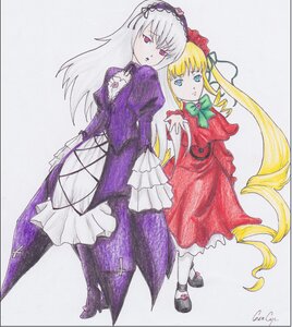 Rating: Safe Score: 0 Tags: 2girls blonde_hair blue_eyes bow dress frills full_body hairband image long_hair long_sleeves looking_at_viewer marker_(medium) multiple_girls pair pantyhose red_dress shikishi shinku shoes standing suigintou traditional_media watercolor_(medium) User: admin