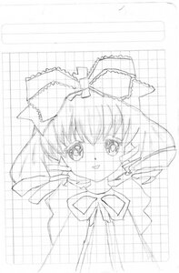 Rating: Safe Score: 0 Tags: 1girl bow chain-link_fence fence hair_bow hakurei_reimu hinaichigo image lineart monochrome plaid_background sketch smile solo tiles User: admin